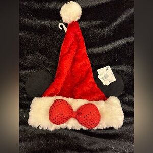 Disney Vintage Rare Minnie Mouse Youth Santa Hat with Ears Bow 2 in Set!!